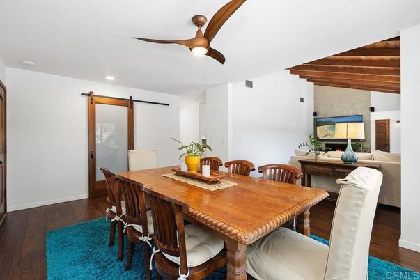 Dining room, Interior, Recessed Lighting, Wood Texture Flooring