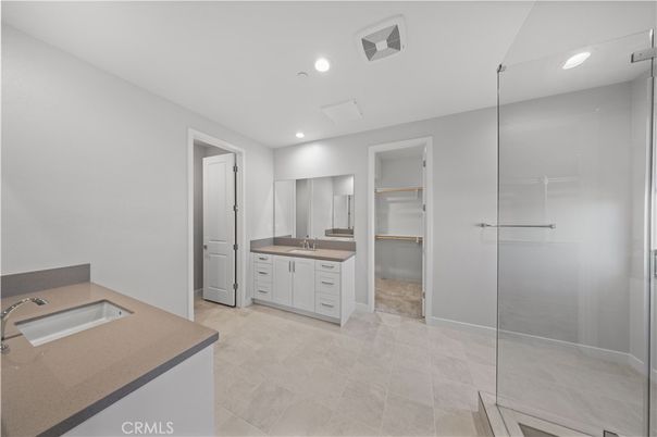 Bathroom, Dual Sink Vanities, Glass Shower, Interior, Recessed Lighting