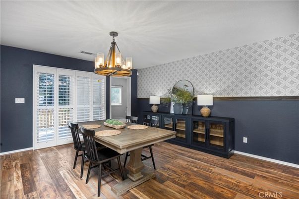Chandelier, Dining room, Interior, Wood Texture Flooring