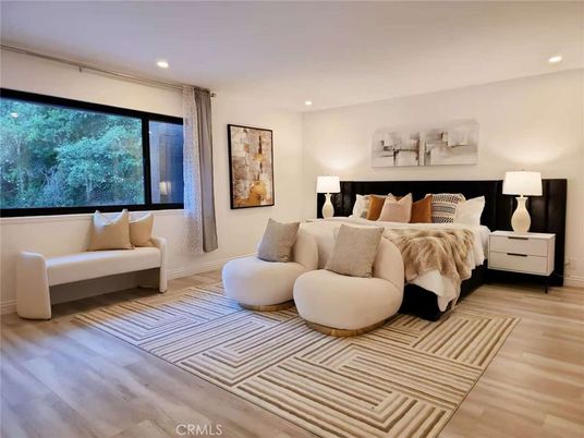 Bedroom, Interior, Recessed Lighting, Wood Texture Flooring