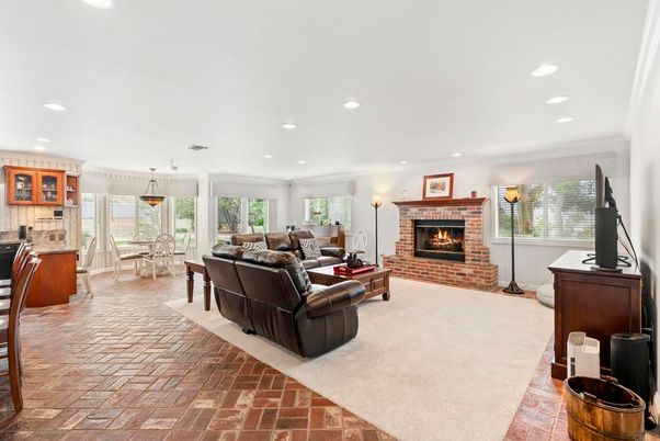 Dining room, Fireplace, Interior, Living room, Pendant Lights, Recessed Lighting