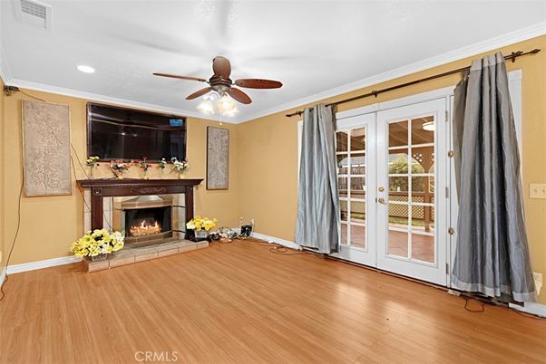 Empty room, Fireplace, Interior, Recessed Lighting, Wood Texture Flooring