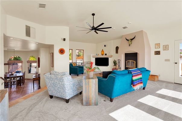 Dining room, Fireplace, Interior, Living room, Pendant Lights, Recessed Lighting