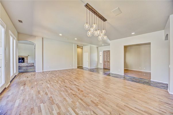 Empty room, Interior, Pendant Lights, Recessed Lighting, Wood Texture Flooring