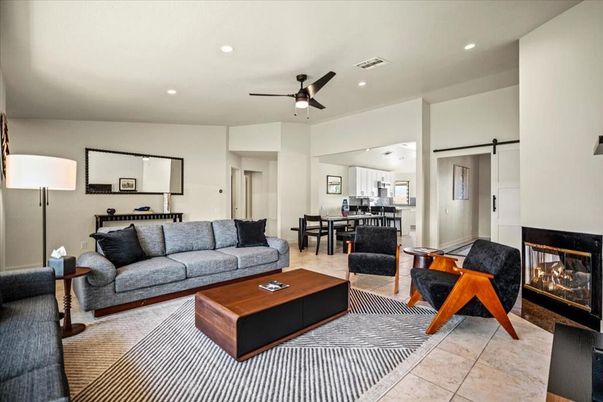 Dining room, Fireplace, Interior, Living room, Recessed Lighting