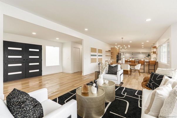 Dining room, Interior, Kitchen, Living room, Pendant Lights, Recessed Lighting, Wood Texture Flooring