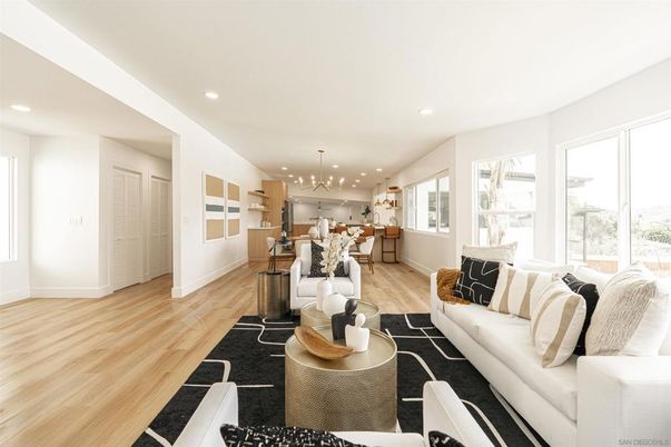 Interior, Kitchen, Living room, Pendant Lights, Recessed Lighting, Wood Texture Flooring