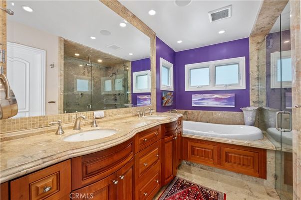 Bathroom, Dual Sink Vanities, Glass Shower, Interior, Recessed Lighting