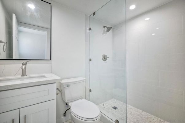 Bathroom, Glass Shower, Interior, Recessed Lighting