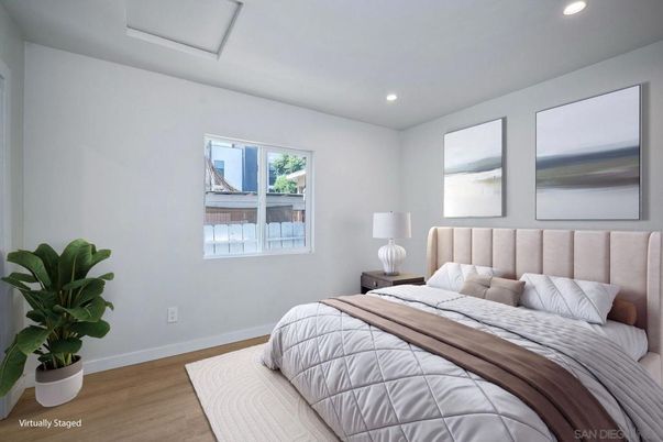 Bedroom, Interior, Recessed Lighting, Wood Texture Flooring