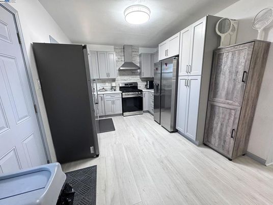 Interior, Kitchen, Stainless Steel Appliances, Wood Texture Flooring