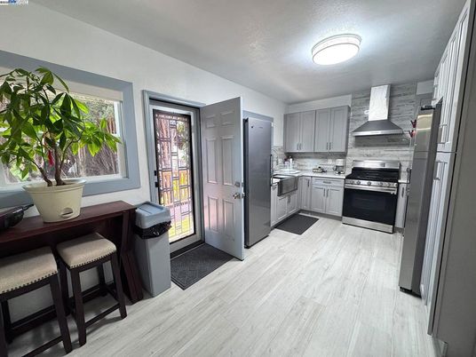 Interior, Kitchen, Stainless Steel Appliances, Wood Texture Flooring