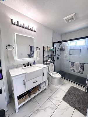 Bathroom, Dual Sink Vanities, Glass Shower, Interior, Marble