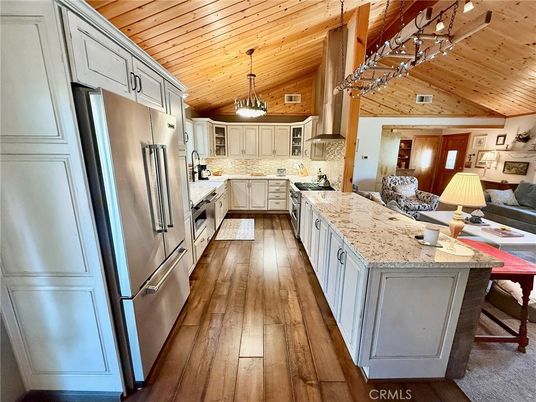 Interior, Kitchen, Pendant Lights, Stainless Steel Appliances, Wooden Ceilings, Wood Texture Flooring