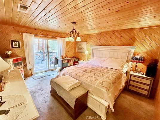 Bedroom, Chandelier, Interior, Wooden Ceilings, Wooden Walls