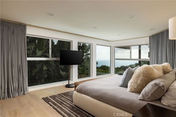Bedroom, Interior, Recessed Lighting, Water, Wood Texture Flooring