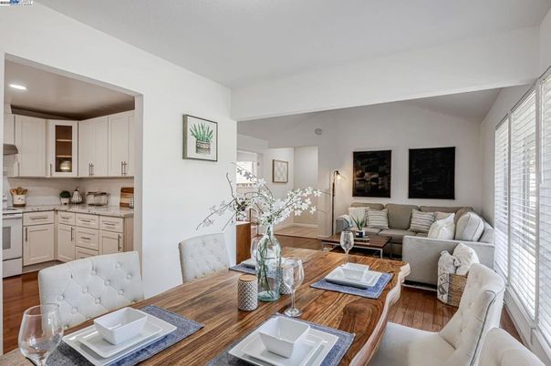 Dining room, Interior, Kitchen, Living room, Recessed Lighting, Wood Texture Flooring