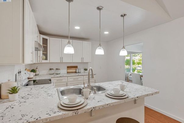 Interior, Kitchen, Pendant Lights, Recessed Lighting, Wood Texture Flooring