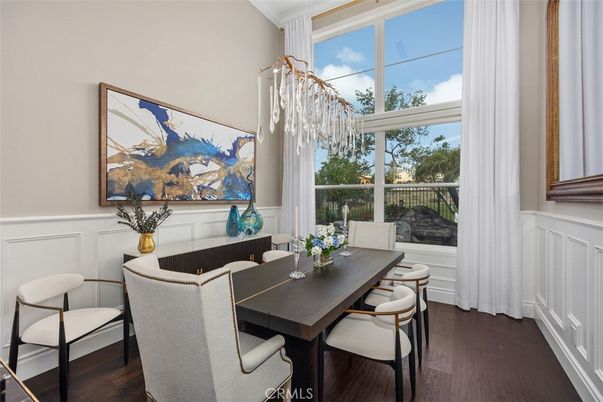 Chandelier, Dining room, Interior, Wood Texture Flooring