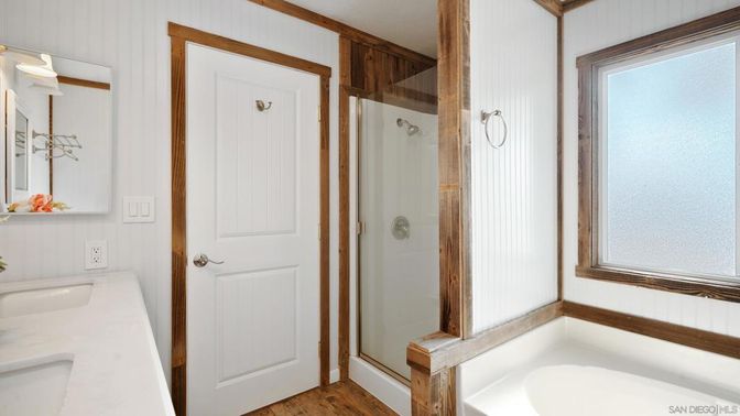 Bathroom, Glass Shower, Interior, Wood Texture Flooring