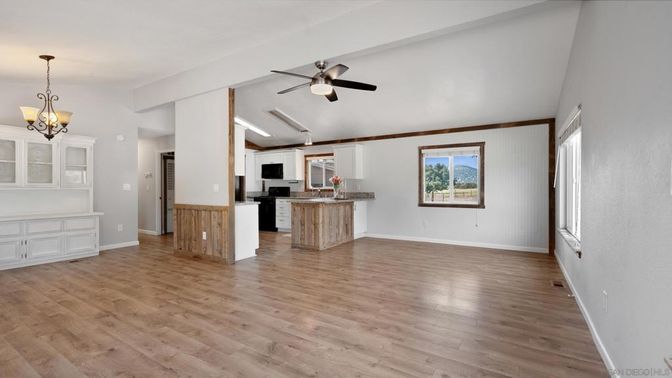 Chandelier, Empty room, Interior, Kitchen, Wood Texture Flooring