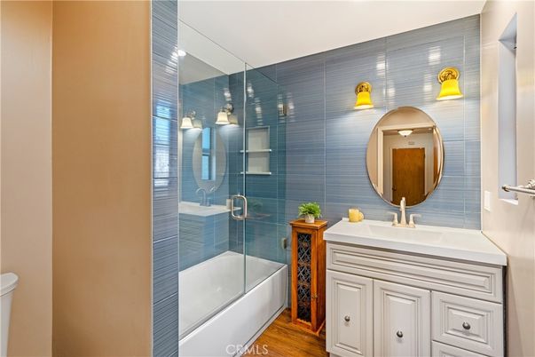 Bathroom, Glass Shower, Interior, Wood Texture Flooring