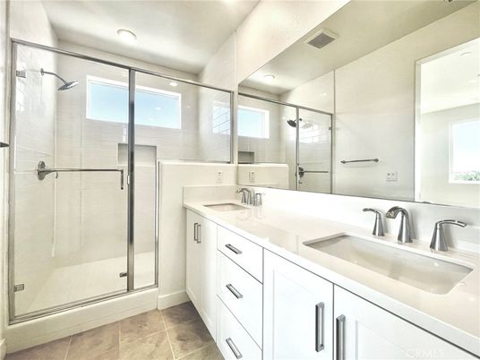 Bathroom, Dual Sink Vanities, Glass Shower, Interior, Recessed Lighting