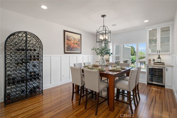 Dining room, Interior, Pendant Lights, Recessed Lighting, Wood Texture Flooring