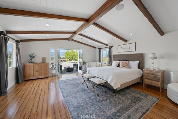 Bedroom, Interior, Recessed Lighting, Wooden Beams, Wood Texture Flooring