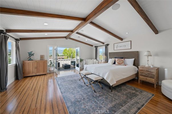 Bedroom, Interior, Recessed Lighting, Wooden Beams, Wood Texture Flooring