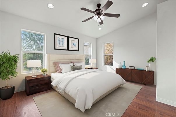 Bedroom, Interior, Recessed Lighting, Wood Texture Flooring