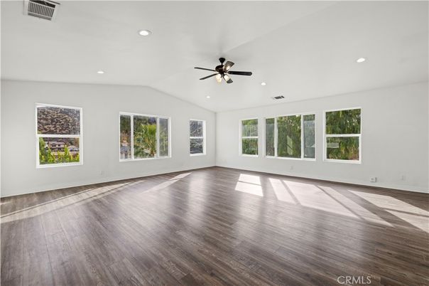 Empty room, Interior, Recessed Lighting, Wood Texture Flooring