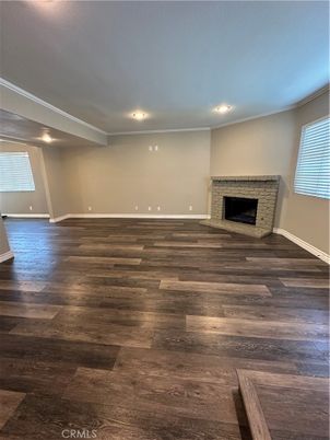 Empty room, Fireplace, Interior, Recessed Lighting, Wood Texture Flooring