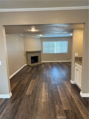 Empty room, Fireplace, Interior, Recessed Lighting, Wood Texture Flooring
