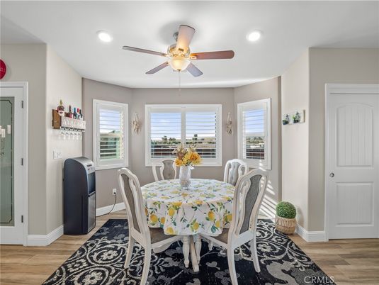 Dining room, Interior, Recessed Lighting, Wood Texture Flooring