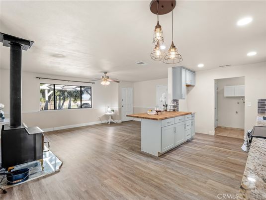 Interior, Kitchen, Pendant Lights, Recessed Lighting, Wood Texture Flooring