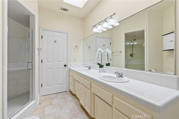 Bathroom, Dual Sink Vanities, Glass Shower, Interior, Tile Countertops
