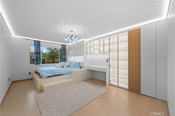 Bedroom, Chandelier, Interior, Wood Texture Flooring
