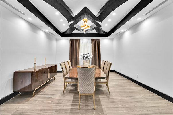 Dining room, Interior, Recessed Lighting, Wood Texture Flooring