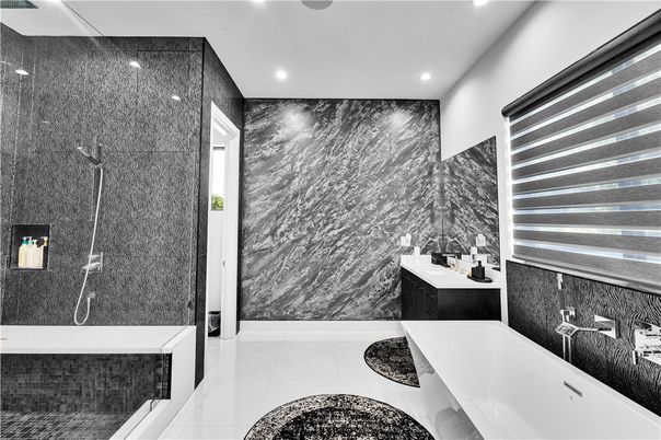 Bathroom, Free Standing Baths, Interior, Marble Walls, Recessed Lighting