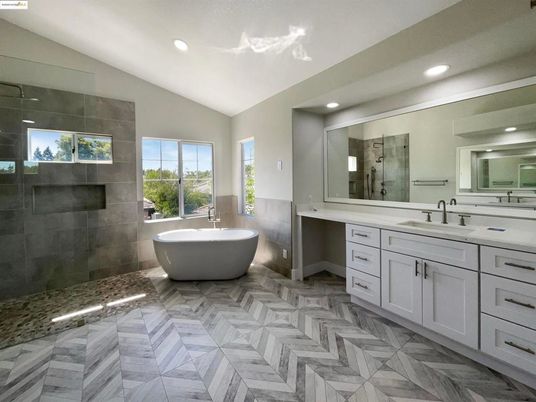 Bathroom, Dual Sink Vanities, Free Standing Baths, Glass Shower, Interior, Marble, Recessed Lighting