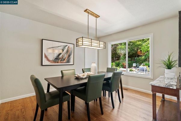 Dining room, Interior, Pendant Lights, Wood Texture Flooring