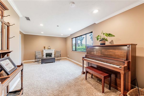 Fireplace, Interior, Piano, Recessed Lighting