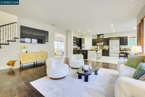 Interior, Kitchen, Living room, Recessed Lighting, Stainless Steel Appliances, Wood Texture Flooring