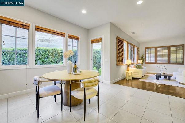 Dining room, Interior, Living room, Recessed Lighting, Wood Texture Flooring