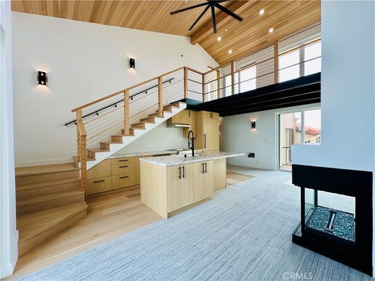 Interior, Kitchen, Recessed Lighting, Wooden Ceilings, Wood Texture Flooring