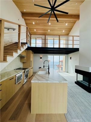 Interior, Kitchen, Recessed Lighting, Stainless Steel Appliances, Wooden Beams, Wooden Ceilings, Wood Texture Flooring