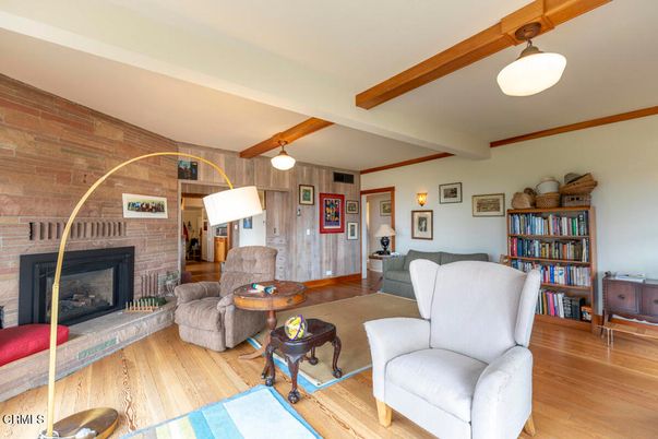 Fireplace, Interior, Living room, Pendant Lights, Wooden Beams, Wood Texture Flooring, Wooden Walls