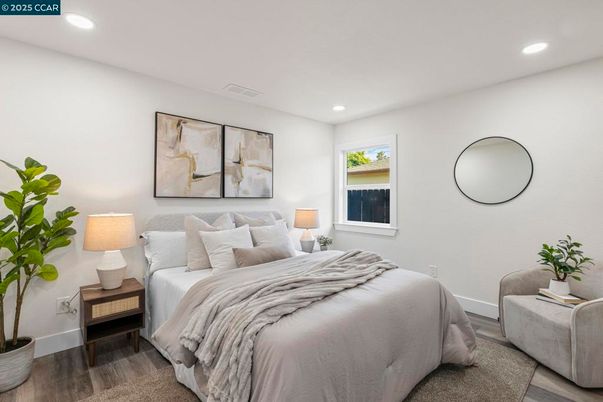 Bedroom, Interior, Recessed Lighting, Wood Texture Flooring