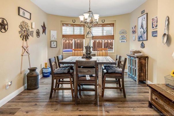 Chandelier, Dining room, Interior, Wood Texture Flooring